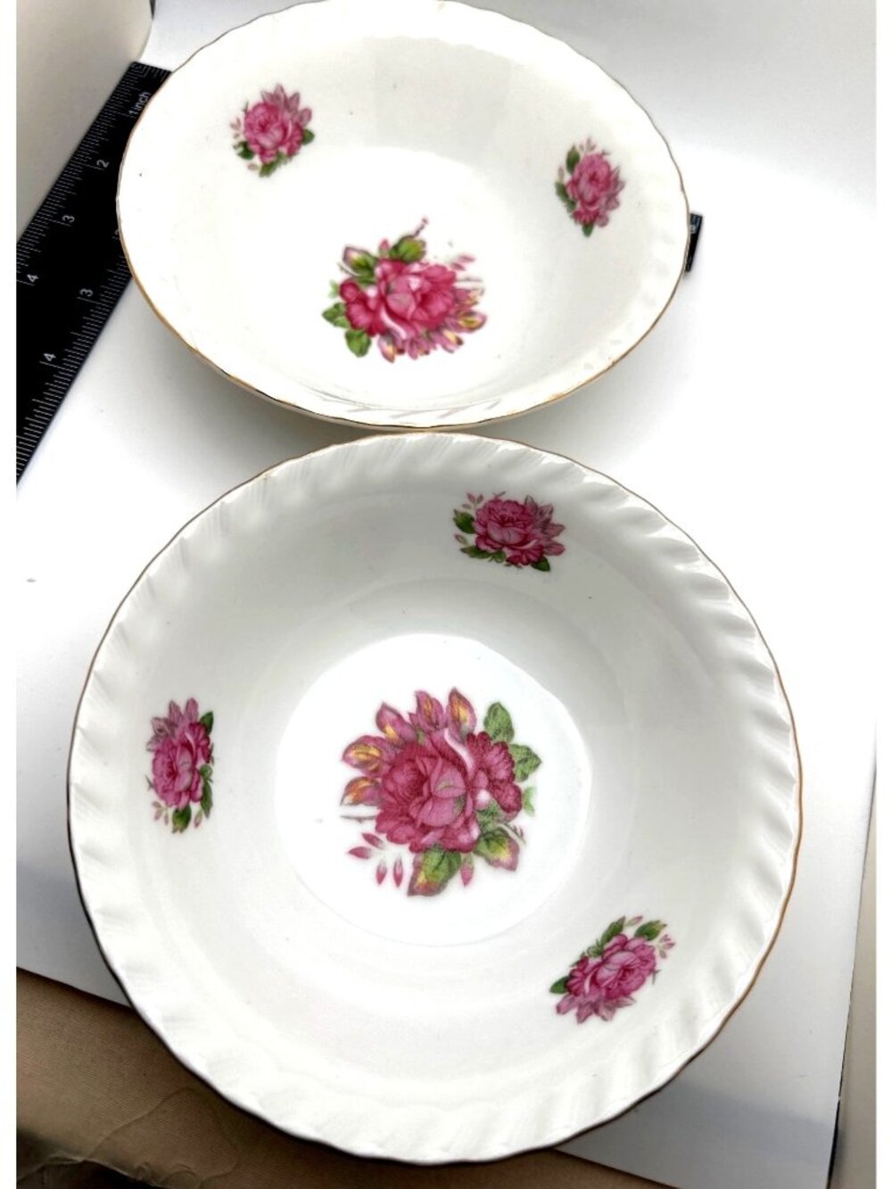Vintage Betsons Japan Floral Bowls Fine China White Rose Trinket Holders